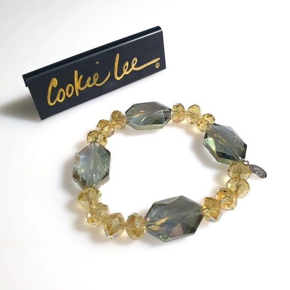 Cookie Lee Adjustable Crystal Beaded Bracelet Yel… - image 1