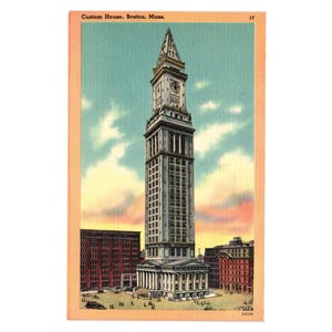Vintage Boston Custom House Linen Postcard 1930s 17 Series Made In USA Mass
