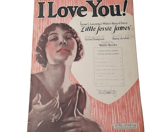 I Love You 1923 Antique Vintage Sheet Music Piano Easy Listening Je T'a ime
