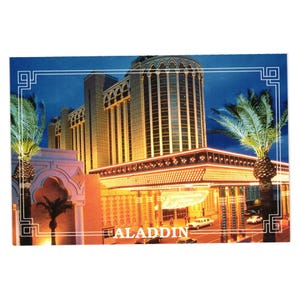 Carte postale vintage Aladdin Night Lights Entrée Hotel Casino Las Vegas Nevada