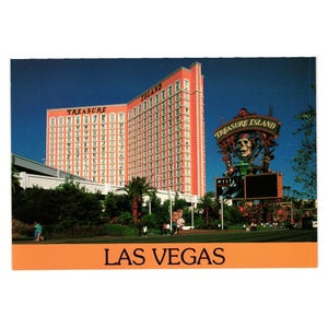 Carte postale vintage de l'île au trésor Hôtel Casino Vacances Jeux de hasard Las Vegas Nevada