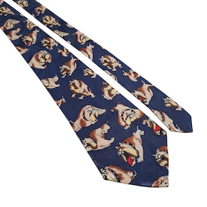 Steven Harris Handmade Bulldog Pattern Blue Tie Novelty Cartoon Vet Shelter Dog