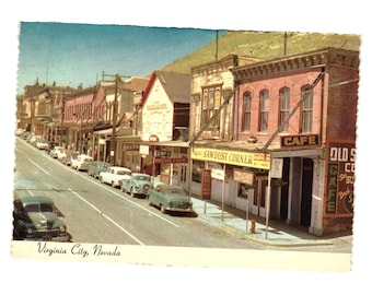 Postal antigua de Virginia City, Nevada, con vista a South Street Delta Saloon Antique