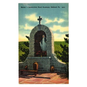 Cartão postal vintage Santuário Immaculate Heart Academy Ashland PA Arte religiosa