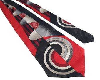 Pierre Balmain Paris Silk Tie Red Black Abstract Art Deco Retro Designer Gift