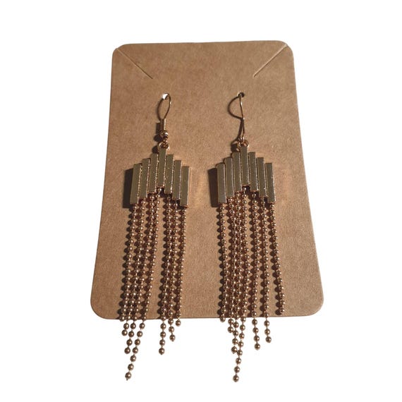 Gold Tone Dangle Chained Statement Earrings Geome… - image 2