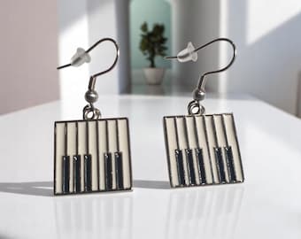 Piano Key Dangle Earrings Hook Backings Womens Music Teacher Art Theater Song