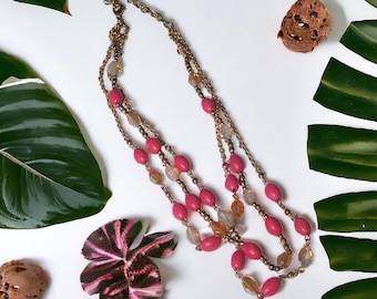 Beaded Pink Gold Women Necklace Jewelry Layered 16 to 19 Inch Neck