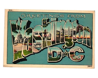 Greetings Washington DC Postcard Vintage Linen 1944 Postmarked USA Capitol