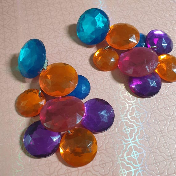 Statement Multicolor Gemstone Clip On Vintage Cos… - image 3