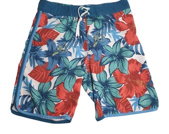 Burnside Mens Floral Hibiscus Print Swim Trunks Size 30 Pool Beach Board Shorts