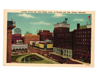 Looking Across Court House Lawn Farnam 18th Omaha Nebraska Vintage Postcard