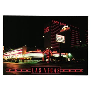 Carte postale vintage Lady Luck Casino Hotel Las Vegas Nevada 2US NV 439 Jeux de hasard
