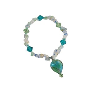 Swarovski Elements Handmade Artisan Glass Bracelet Womens Stretch Glass Heart