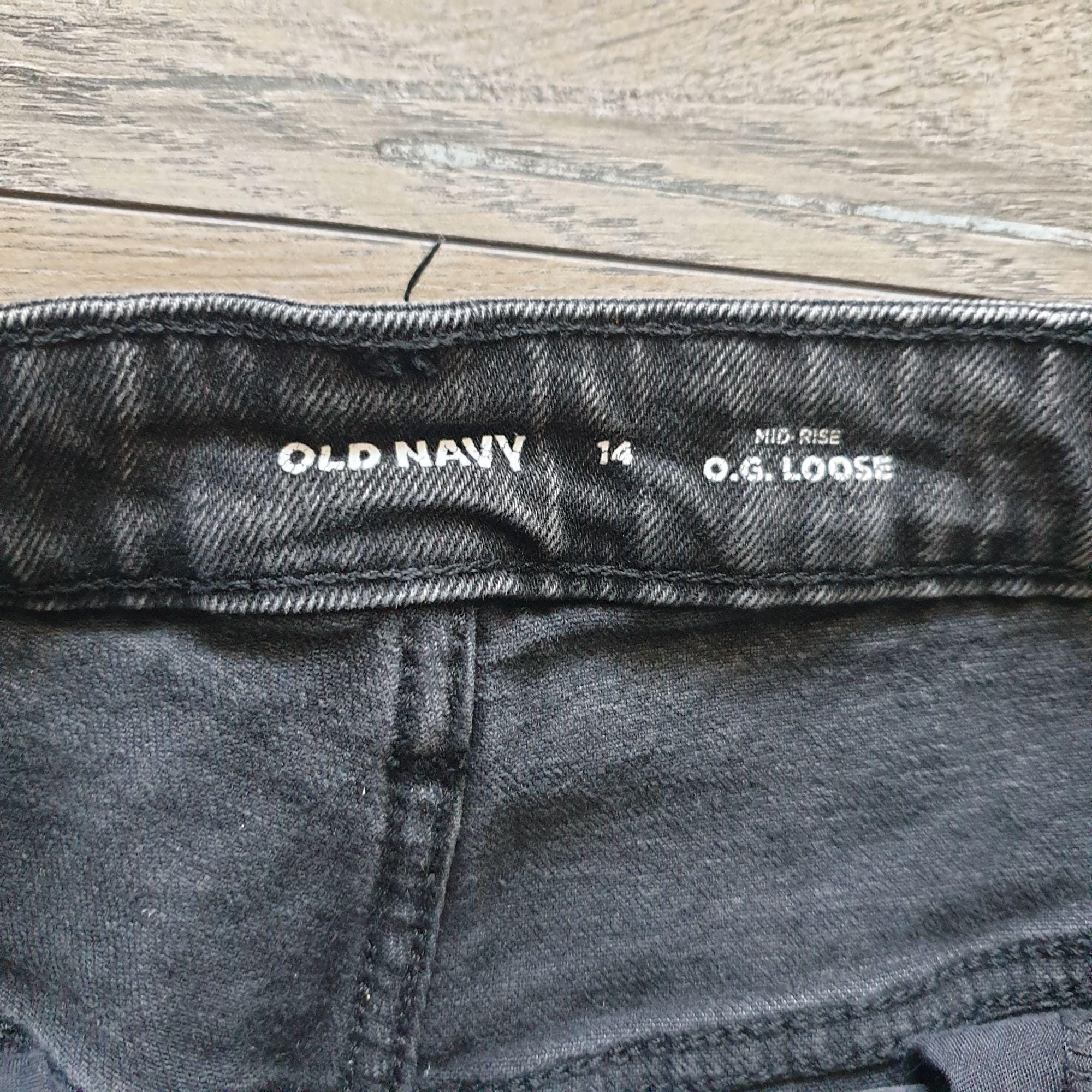 Old Navy O.G Loose Mid Rise Black Denim Cut off Distressed Shorts 