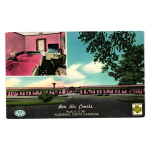 Vintage Bon Air Courts Postcard Allendale SC AAA Superior Lodging Advertising