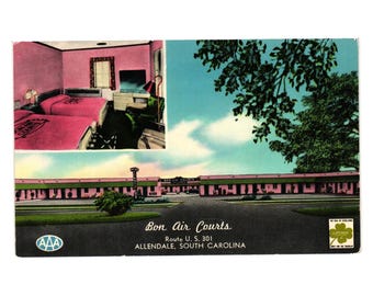 Vintage Bon Air Courts Postcard Allendale SC AAA Superior Lodging Advertising