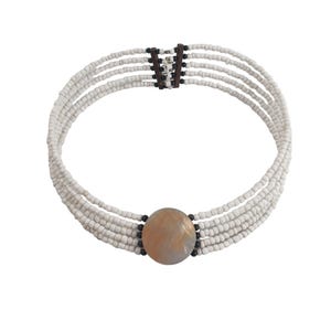 Choker Necklace Mother Of Pearl Women 18 Inch Memory Wire Handmade Beach Core