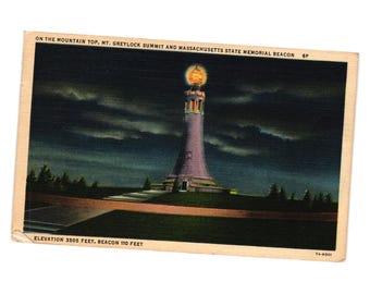 On The Mountain Top Mt Greylock Summit MA State Memorial Beacon Postcard WMNB
