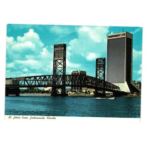 Carte postale vintage St Johns River Jacksonville Main Street Bridge Independent Life