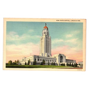 Cartolina d'epoca Nuovo Campidoglio dello Stato Lincoln Nebraska Curteich Chicago Linen Art