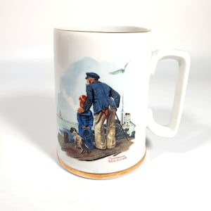 Norman Rockwell regardant la mer Mug à café 1985 Museum vintage Gold Rim