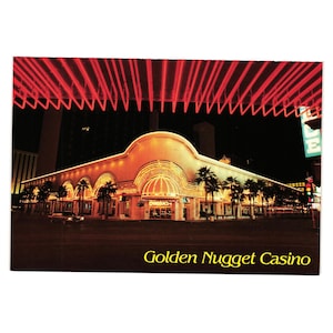 Postal vintage de la calle Freemont de Golden Nugget Casino Hotel, vacaciones en Las Vegas, NV
