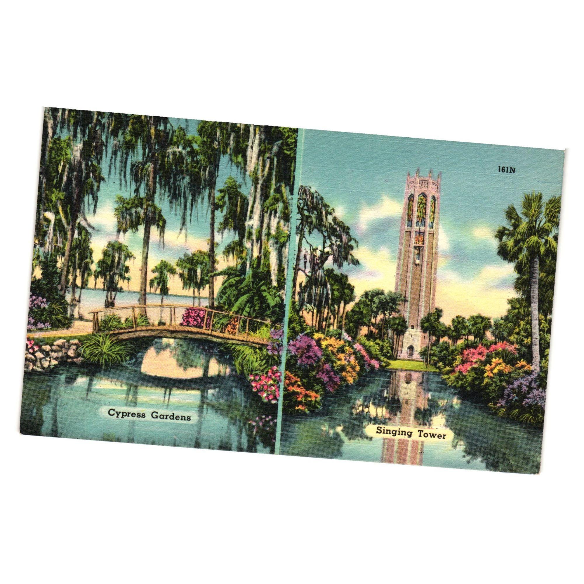 Vintage Florida Postcard Cypress Gardens Singing Tower Bok Tower