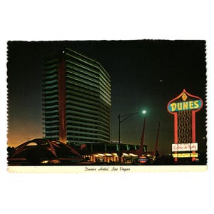 Vintage Postkarte Dünen Hotel Kasino Festzelt Nacht Lichter Las Vegas Nevada