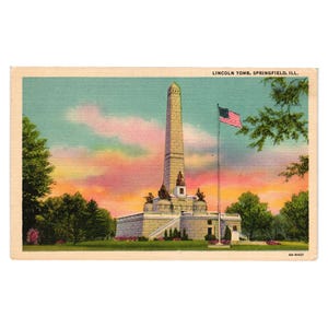 Lincoln Tomb Springfield IL Postcard Colorful Vintage Art Memorial Monument