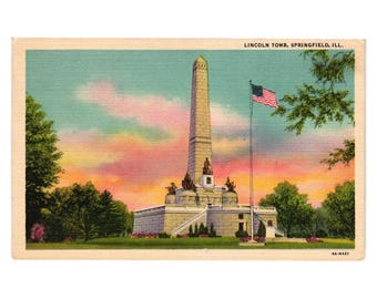 Lincoln Tomb Springfield IL Postcard Colorful Vintage Art Memorial Monument