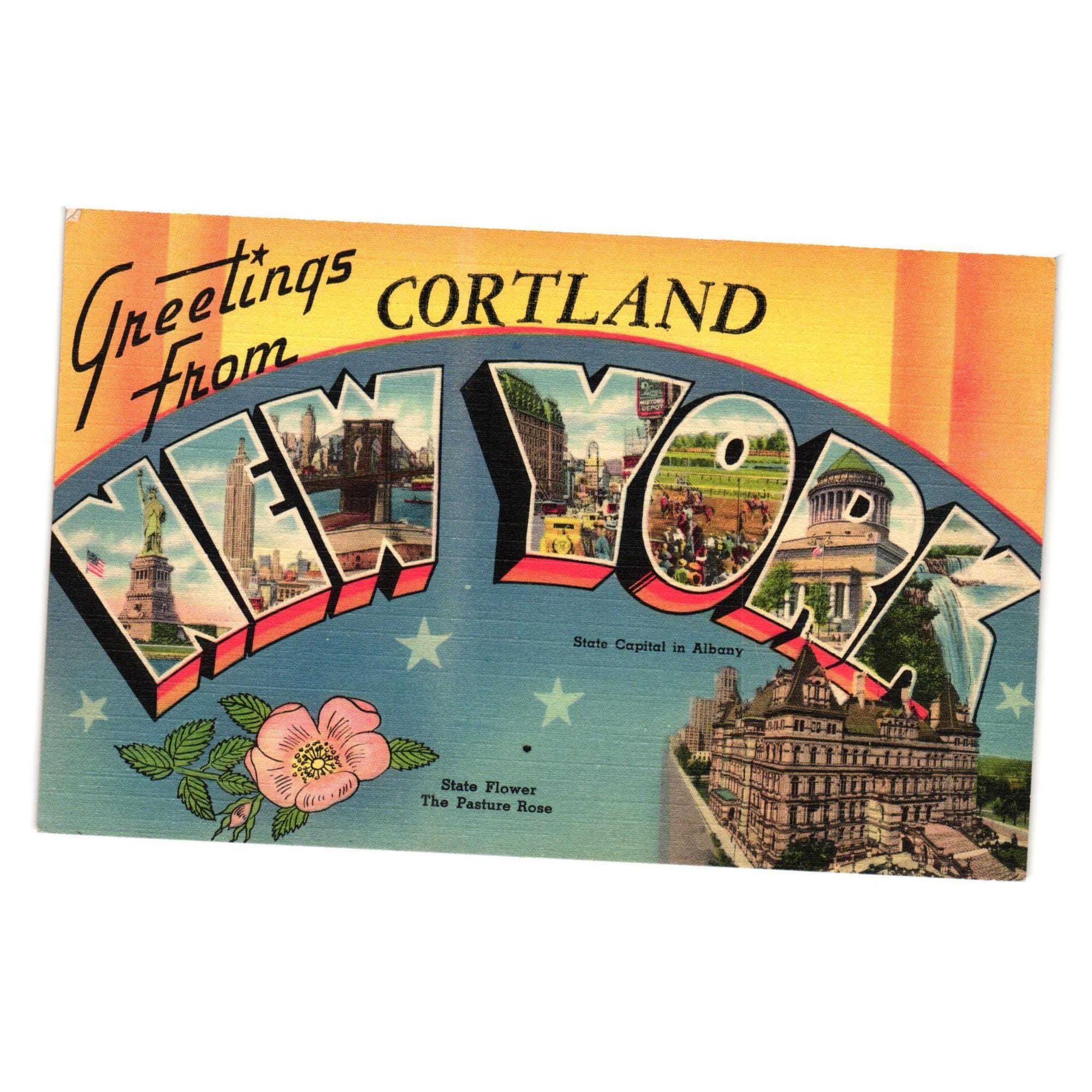 Vintage Postcard Greetings From Cortland New York Albany Tourist