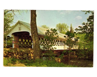 Ashuelot Covered Bridge Postcard Vintage 1950s New Hampshire Town Lattice Work