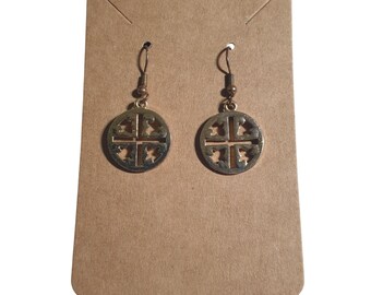 Round Metal Cross Cutout Drop Earrings Lightweight Design Jewelry Hook Fastening