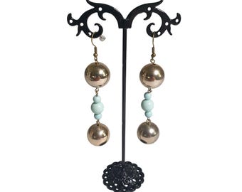 Pendientes colgantes vintage de plata con cuentas de anzuelo de 8,9 cm de largo, color verde espuma de mar