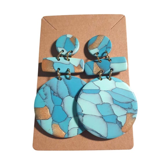 Handmade Statement Polymer Clay Dangle Earrings B… - image 1