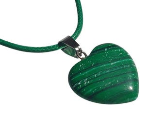 Green Malachite Heart Pendant Necklace Adjustable Cord Chain Lobster Clasp Gift