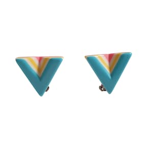 Vintage Triangle Clip-On Earrings Multicolor Chevron Design Pastel Costume Retro