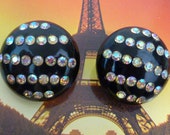 LUCITE vintage rhinestone clip on button earrings