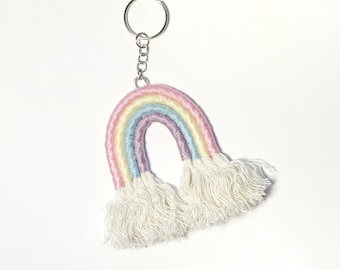 Macrame Rainbow Keychain / Fiber Art Accessories / Pastel Rainbow