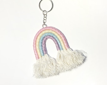Macrame Rainbow Keychain / Fiber Art Accessories / Pastel Rainbow