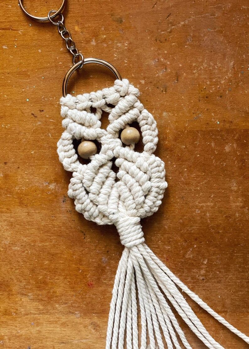 Macrame Owl Keychain / Fiber Art Accessories / Boho Chic image 3