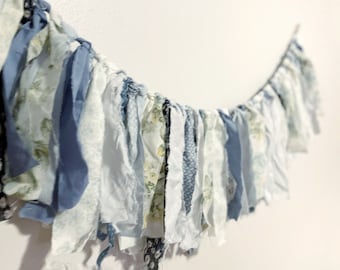 Shabby Fabric and Lace Garland for Party Decor / Weddings / Nursery Decor / Photo prop - Blue and Floral