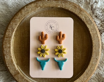 Blue Bull Skull Stud Pack Earrings