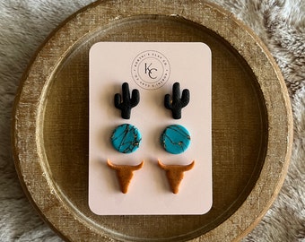Orange Bull Skull Stud Pack Earrings