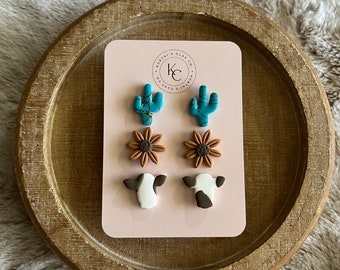 Turquoise Cactus Stud Pack Earrings