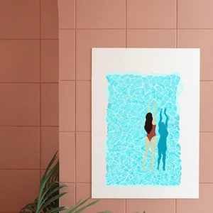 Summer Swim Art Poster, Sunny Pool Wall Art, Swimming Pool Gift, Blue Water Art, A4 Art Print Blue Swimming Pool (EU)
