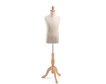 Child Display Dress Form in Natural Canvas on Traditional Wood Tripod Base by TSC