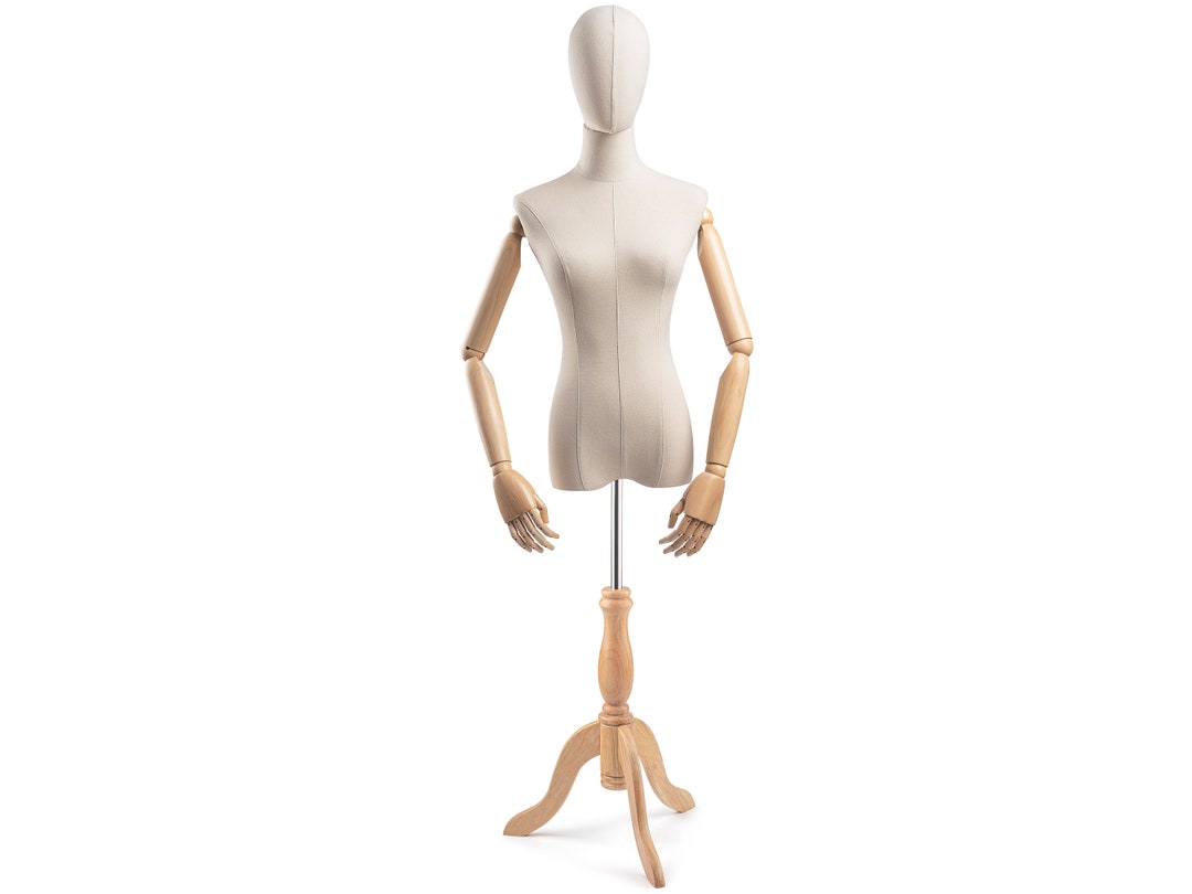 Female Display Dress Form on Round Natural Wood Base
