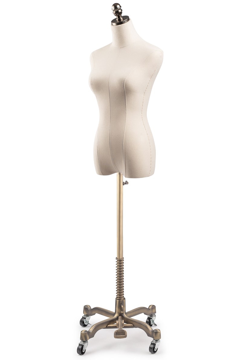 Female Display Dress Form in Natural Canvas on Heavy Duty Metal Rolling Base by TSC image 5